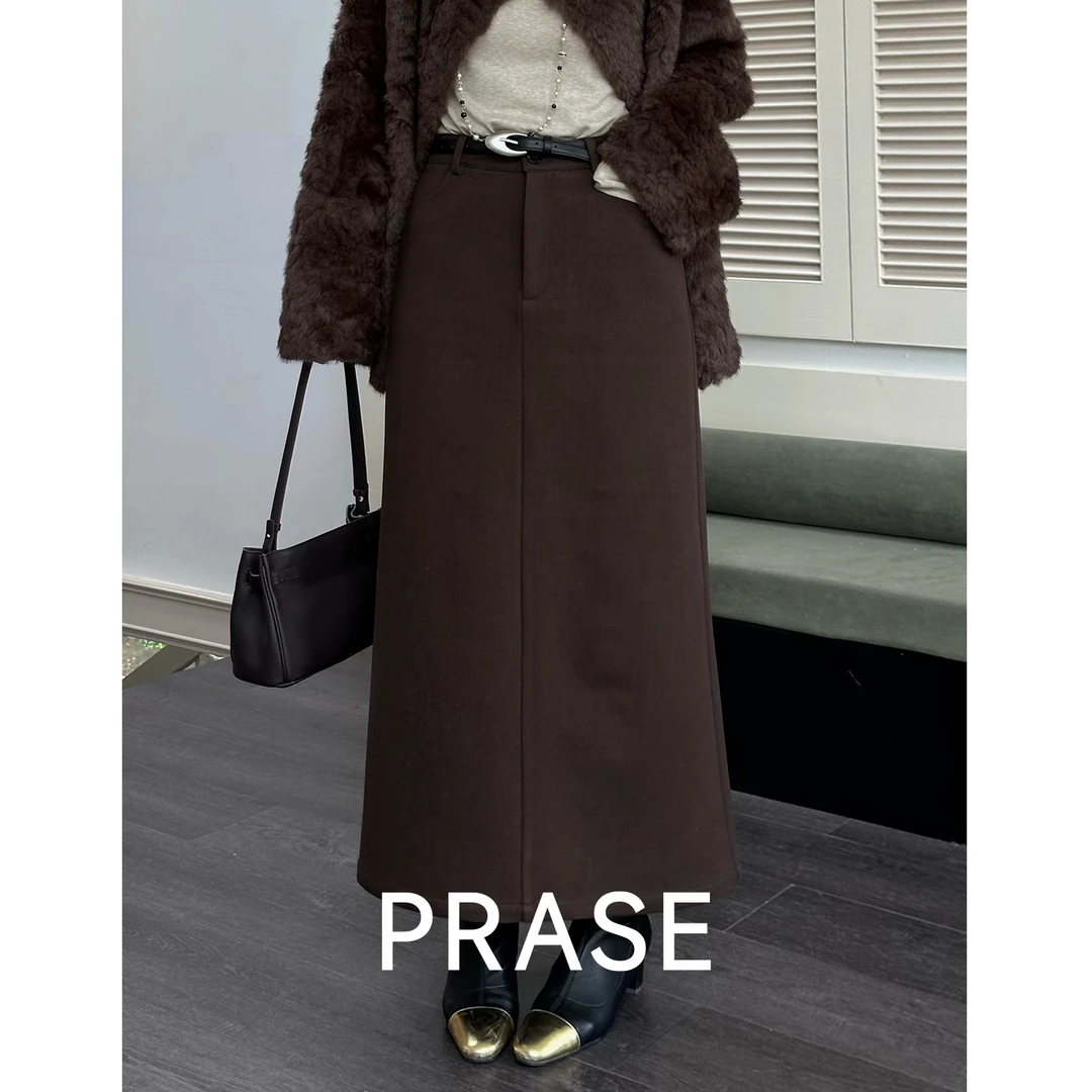 PRASE·噜【暮色交响曲】微胖显瘦后开叉冬时尚直筒毛呢半裙PR510S30