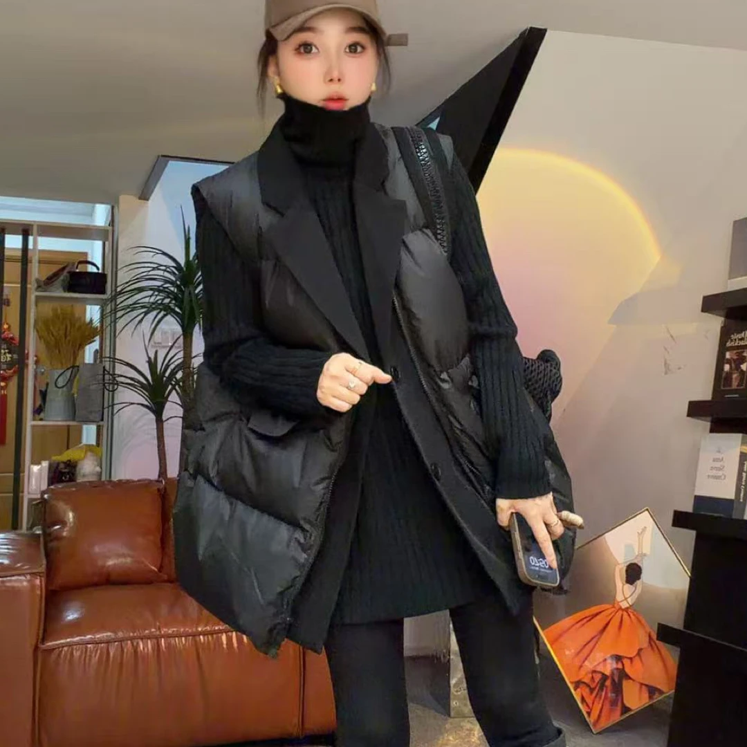 【小二姐家】2025冬季韩版百搭洋气拼西服领棉马甲