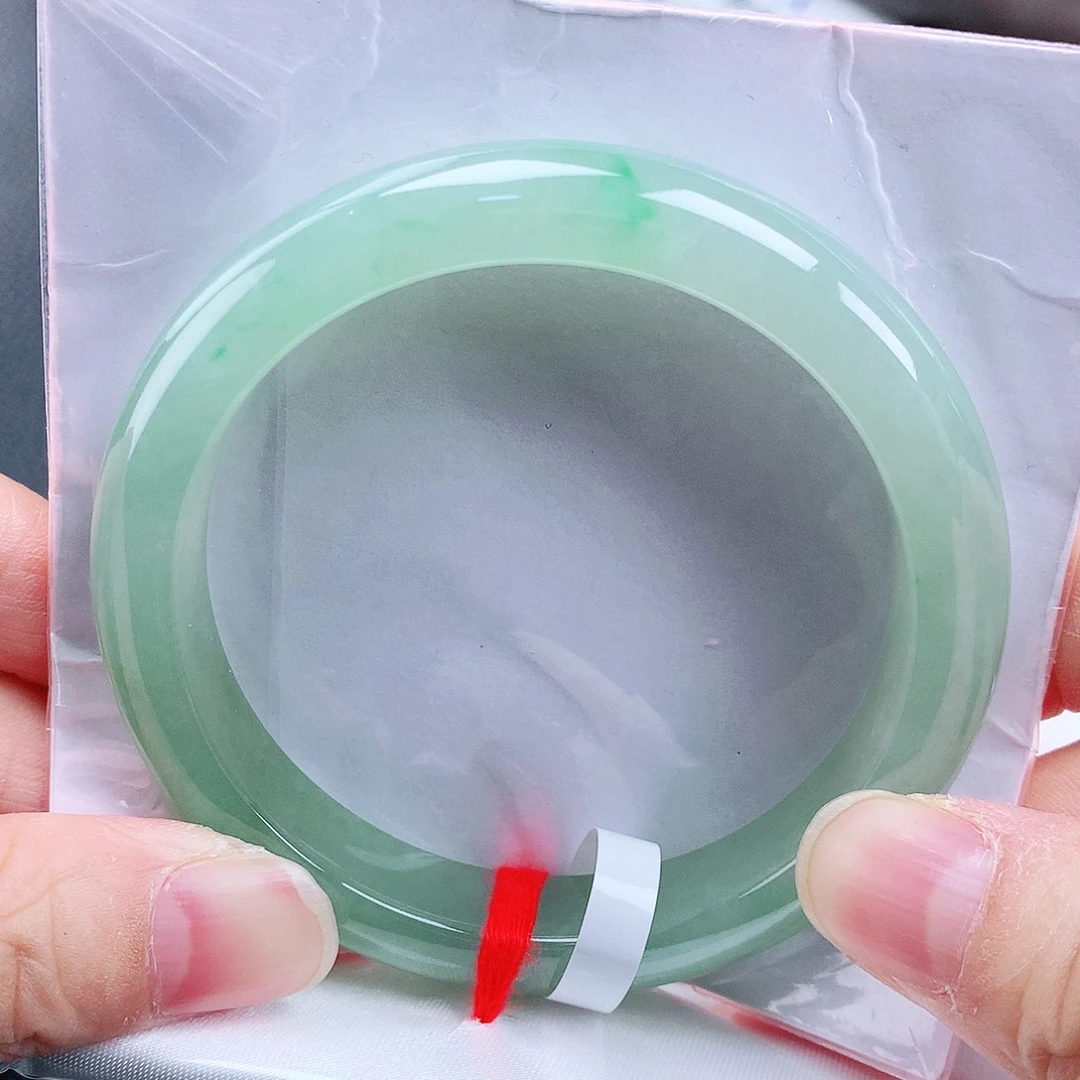 未镶嵌手镯翡翠54冰胶金丝绿