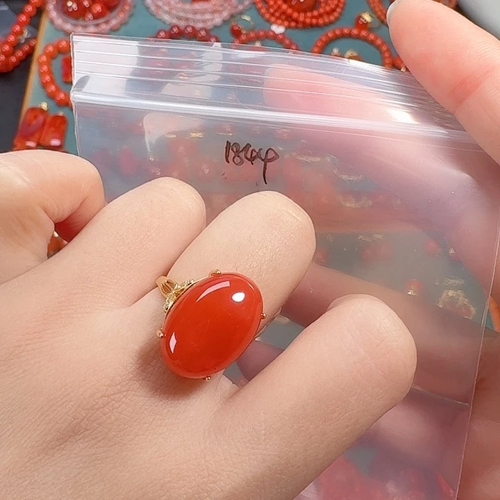 南红玛瑙银S925镶嵌戒指