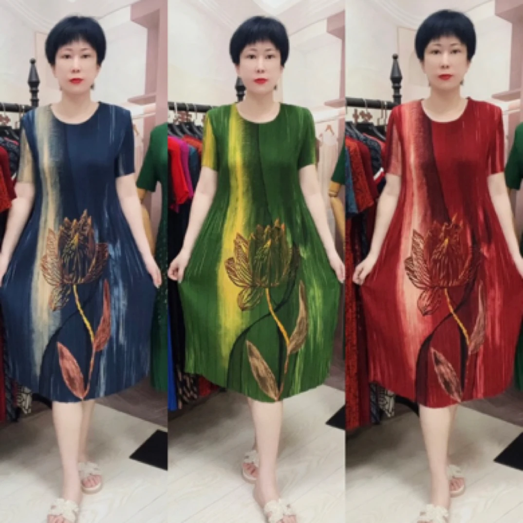 夏季新款荷花弹力褶皱连衣裙