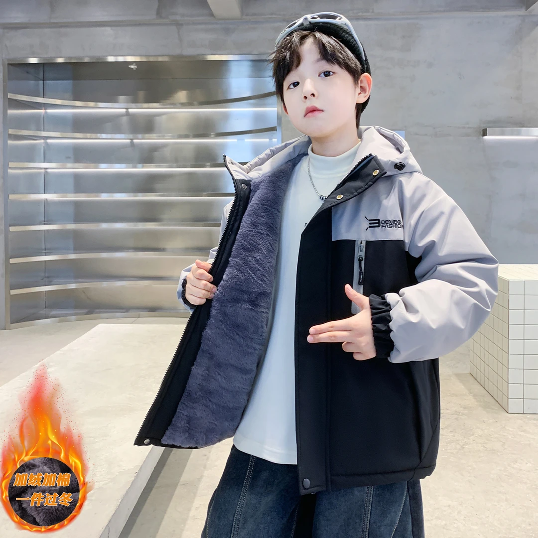 儿童装男童冬装加绒加厚外套2026新款大童二棉服男孩秋冬季派克服