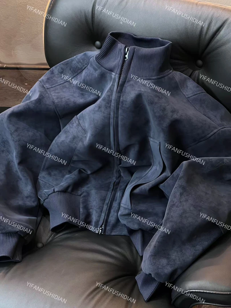 【大理石纹飞行员皮衣】复古硬汉立领夹克做旧有型cleanfit上衣