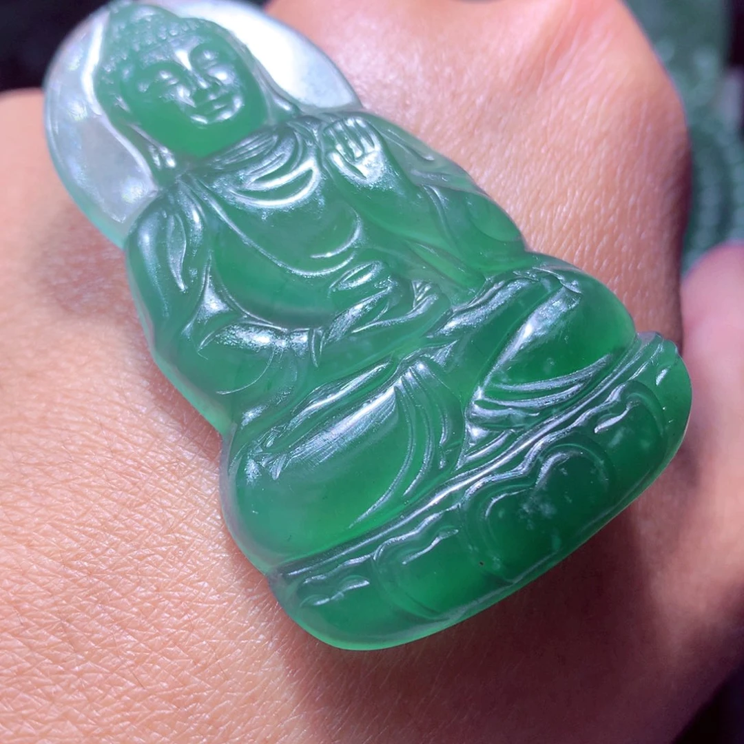 梗***舍定制翡翠未镶嵌天然翡翠A货毛货挂件