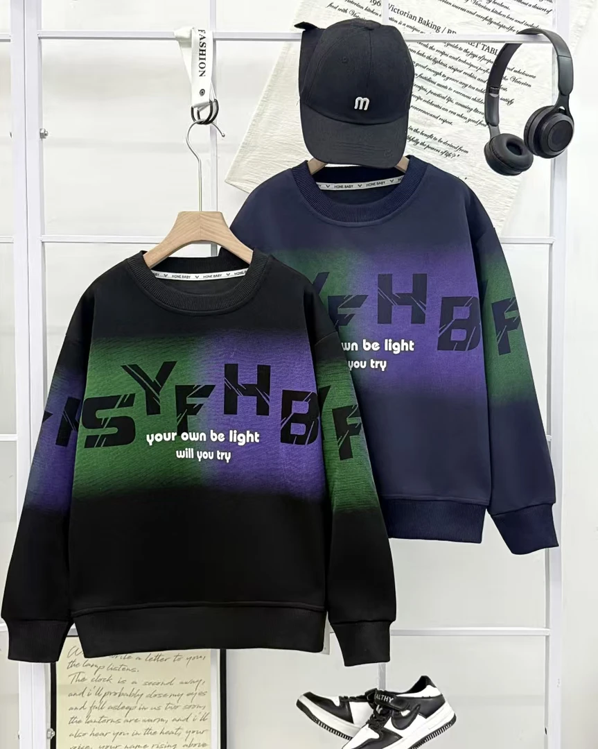 新款春秋韩版休闲男女童圆领卫衣宽松时尚中大童长袖