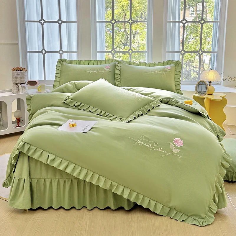 韩版刺绣花边轻奢亲肤棉棉被罩单件高端花卉刺绣单被套床上用品4