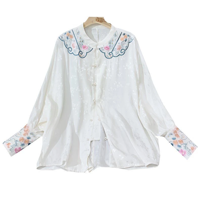 新中式国风刺绣上衣女2025春季时尚宽松衬衣