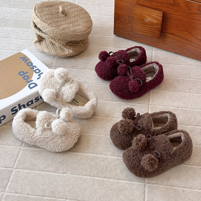 儿童毛毛鞋2025冬季韩版毛球女童二棉软底豆豆鞋可爱百搭公主棉鞋