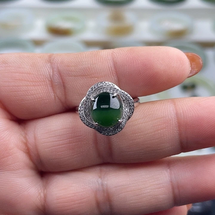 和田玉（碧玉）银S925镶嵌戒指