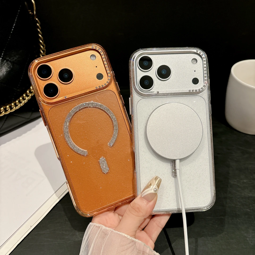 新款透明闪粉闪钻适用于苹果17promax磁吸手机壳16全包15防摔保护
