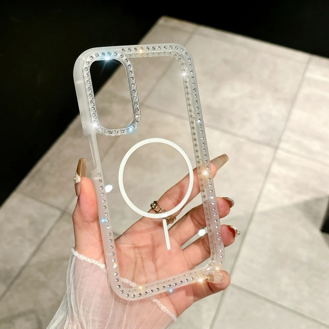 镶钻边框磁吸透明适用三星S25ultra手机壳潮流简约s24防摔A56创意