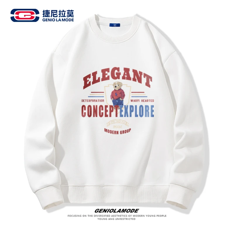 GENIOLAMODE美式熊卫衣男女款2025春秋季新款青少年圆领棉感上衣