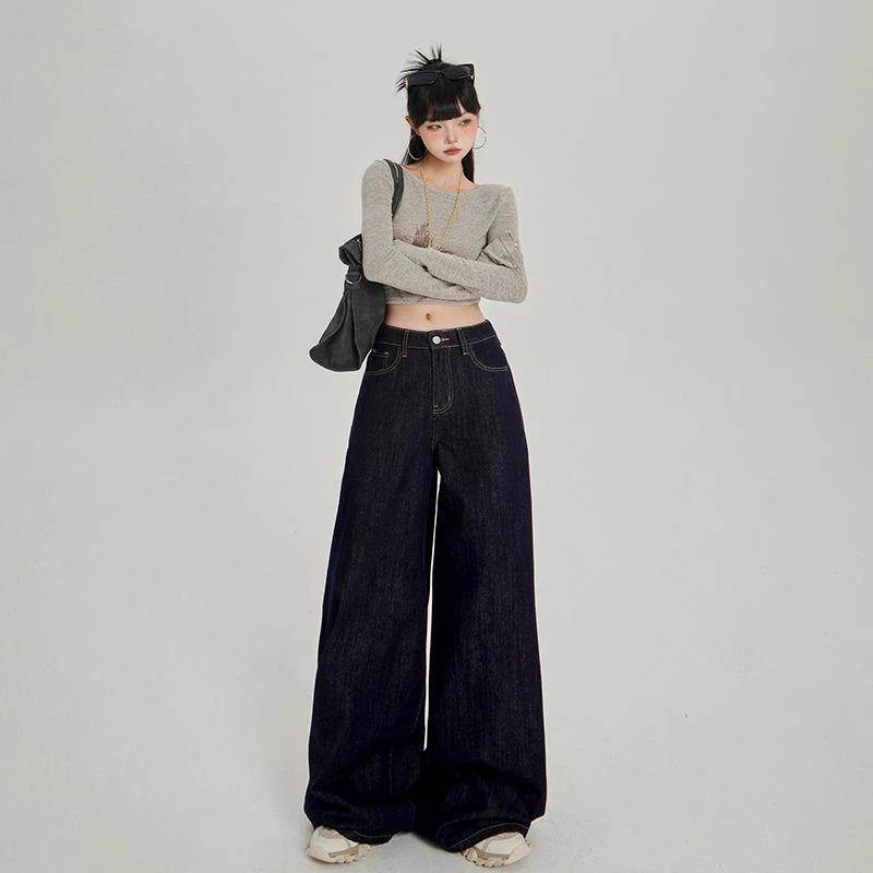 【粉丝专属福利】复古宽松阔腿裤垂感拖地百搭牛仔裤春秋显瘦小个子