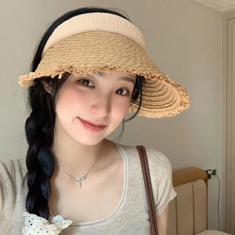 夏季大檐草编空顶帽女出游度假草帽休闲遮阳帽网红沙滩防晒太阳帽