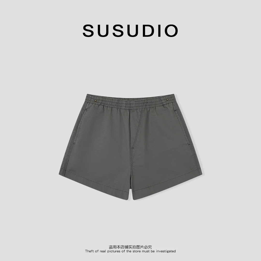SUSUDIO 100棉 夏款小心机设计感卡扣宽松阔腿运动短裤 40448