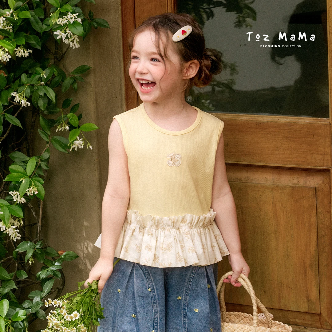 Toz Girls豆几妈5/16女童碎花拼接贴布绣小衫夏季童装百搭上衣