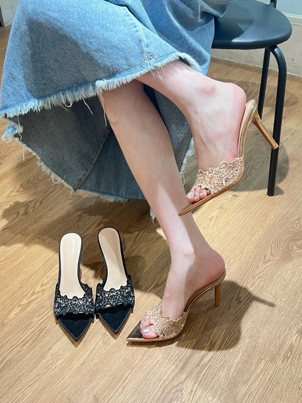 单鞋性感新款造型气质高跟鞋纯欲风百搭爆款蕾丝尖头高跟鞋江南