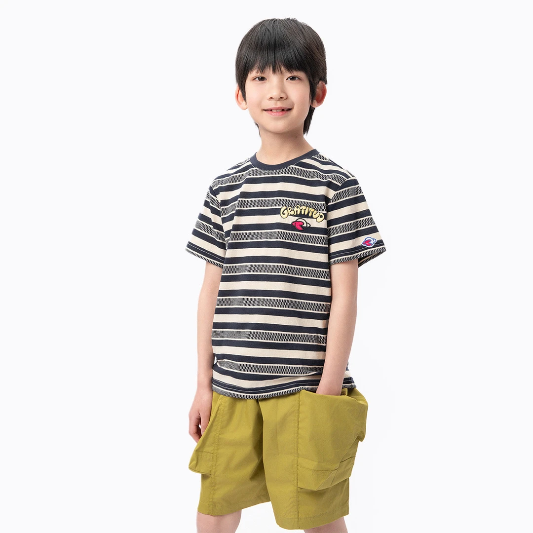 gxgkids童装儿童T恤25夏新款条纹男童圆领洋气短袖上衣