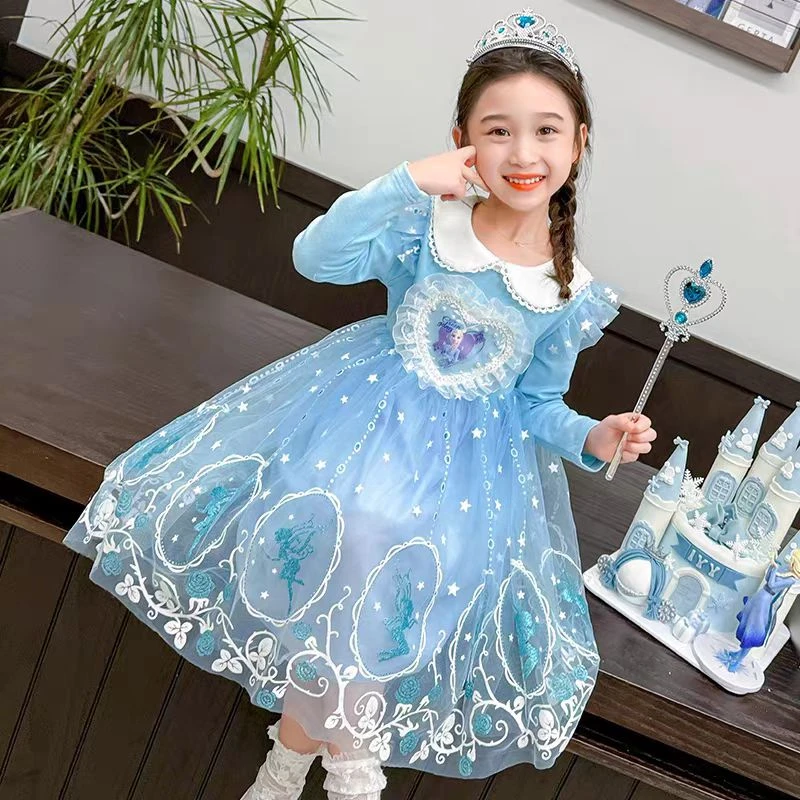 8040爱莎公主裙子秋冬季冰雪奇缘爱沙连衣裙长袖洋气艾莎生日礼服