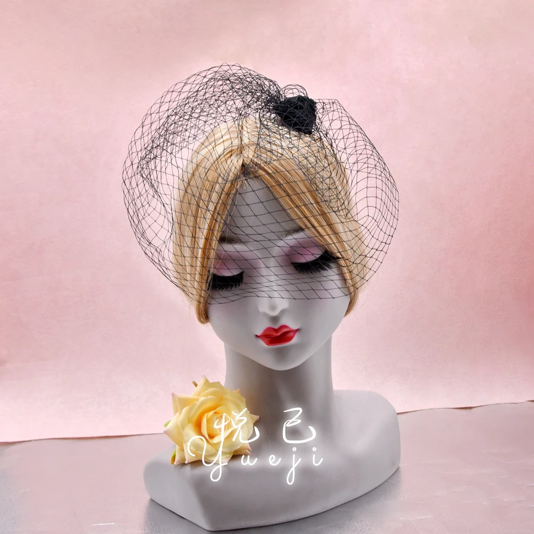 悦己精致布艺花朵帽子头纱 婚礼迎宾出片神器新娘试纱拍照复古A02