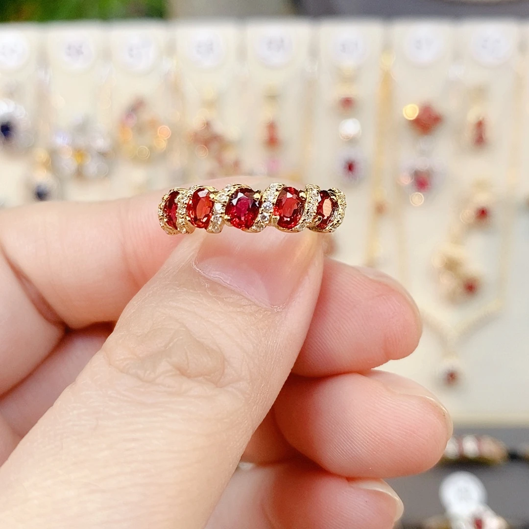 彩色蓝宝石银S925镶嵌戒指