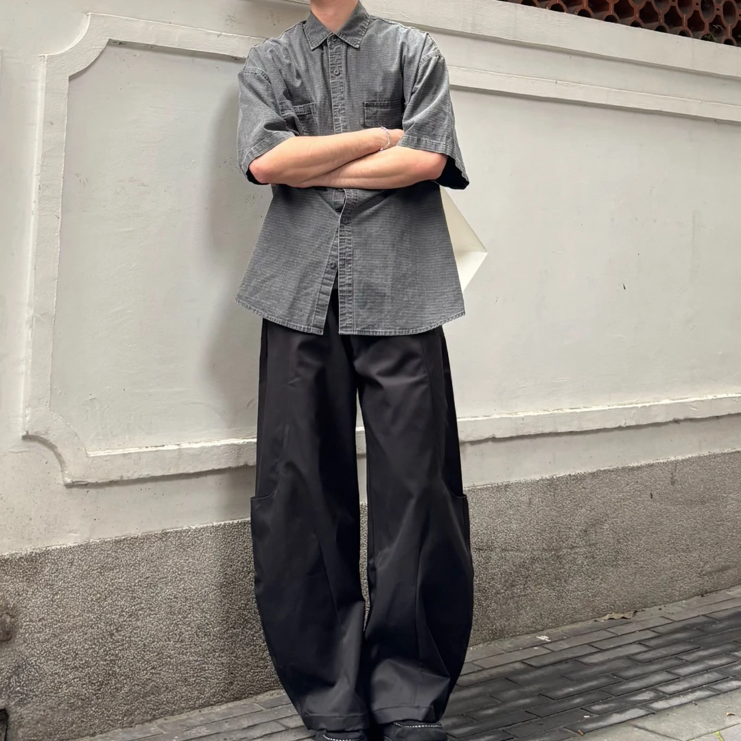 RIGOCOKN美式解构剪裁设计感柳叶弯刀裤宽松阔腿垂感休闲裤