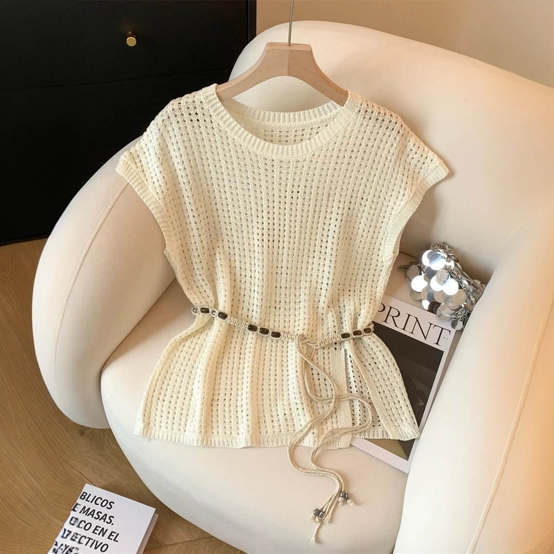 〖主播同款上衣〗夏季新款钩花镂空收腰百搭薄款上衣SY009