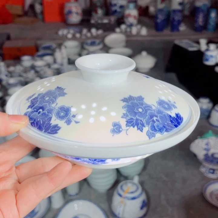 青花玲珑7寸和和气牡丹花