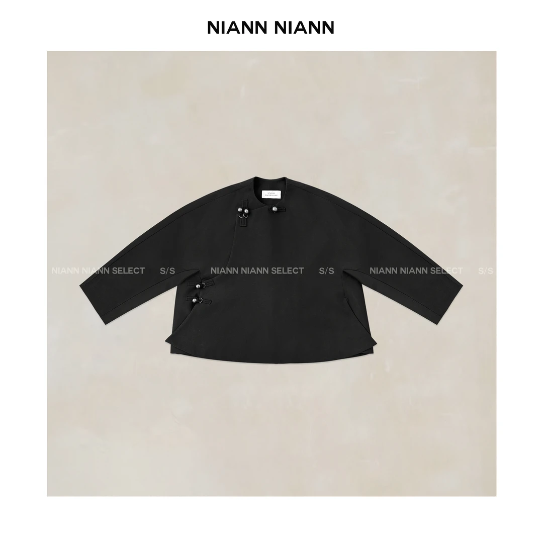 NiannNiann 新品女装新中式无领羊毛混纺盘扣铃铛外套15218