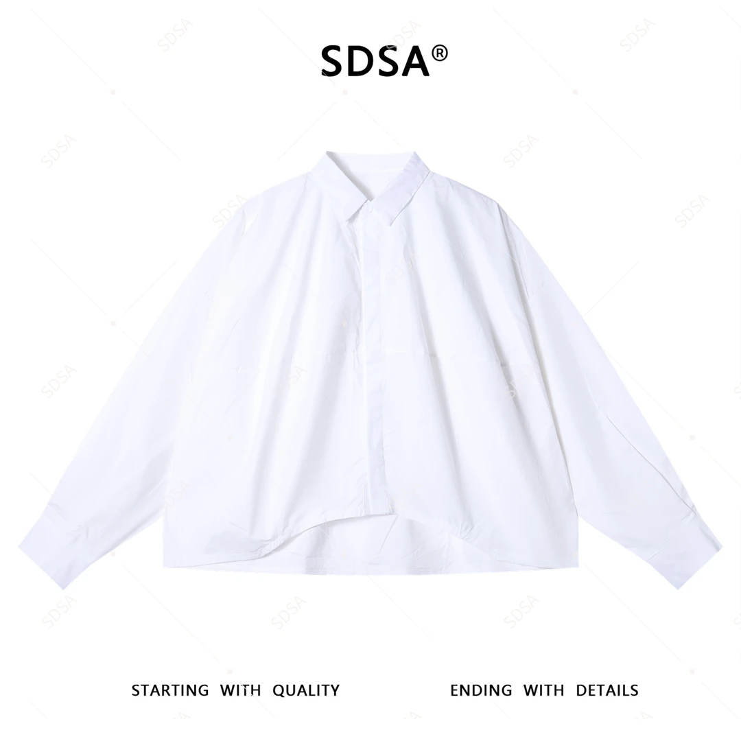 SDSA男士秋冬新款轻奢痞帅男装纯色前短后长设计长袖衬衫宽松衬衣