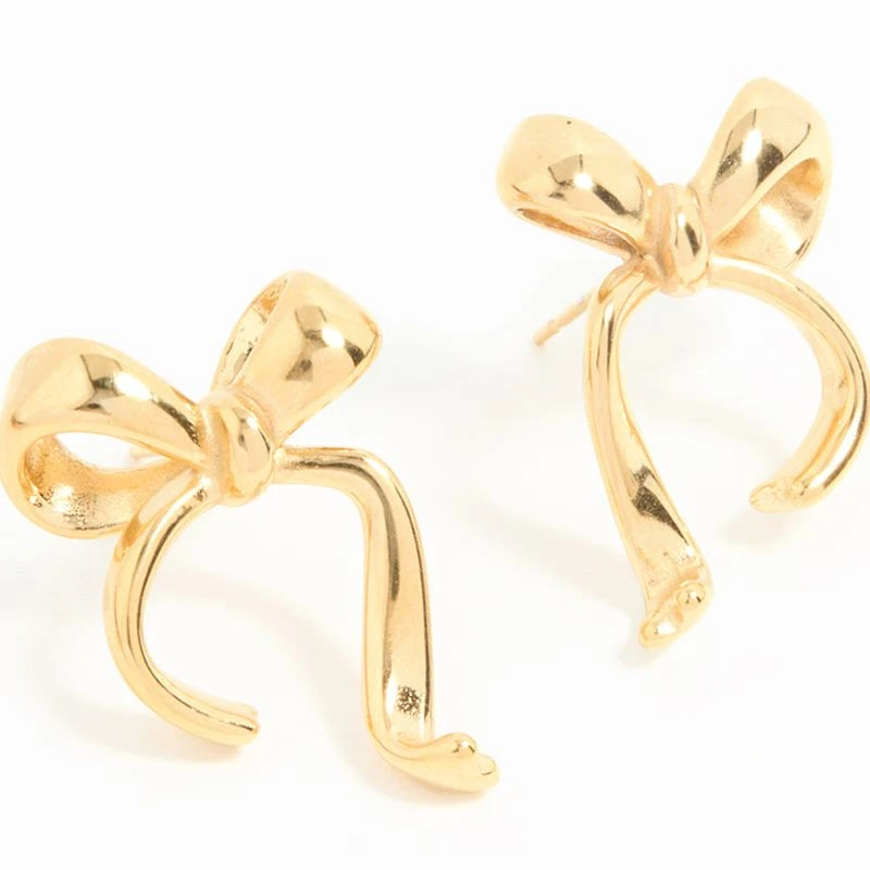 合金耳饰 Lovisa防水镀金飘带蝴蝶结耳钉简约气质名媛风贵气耳饰
