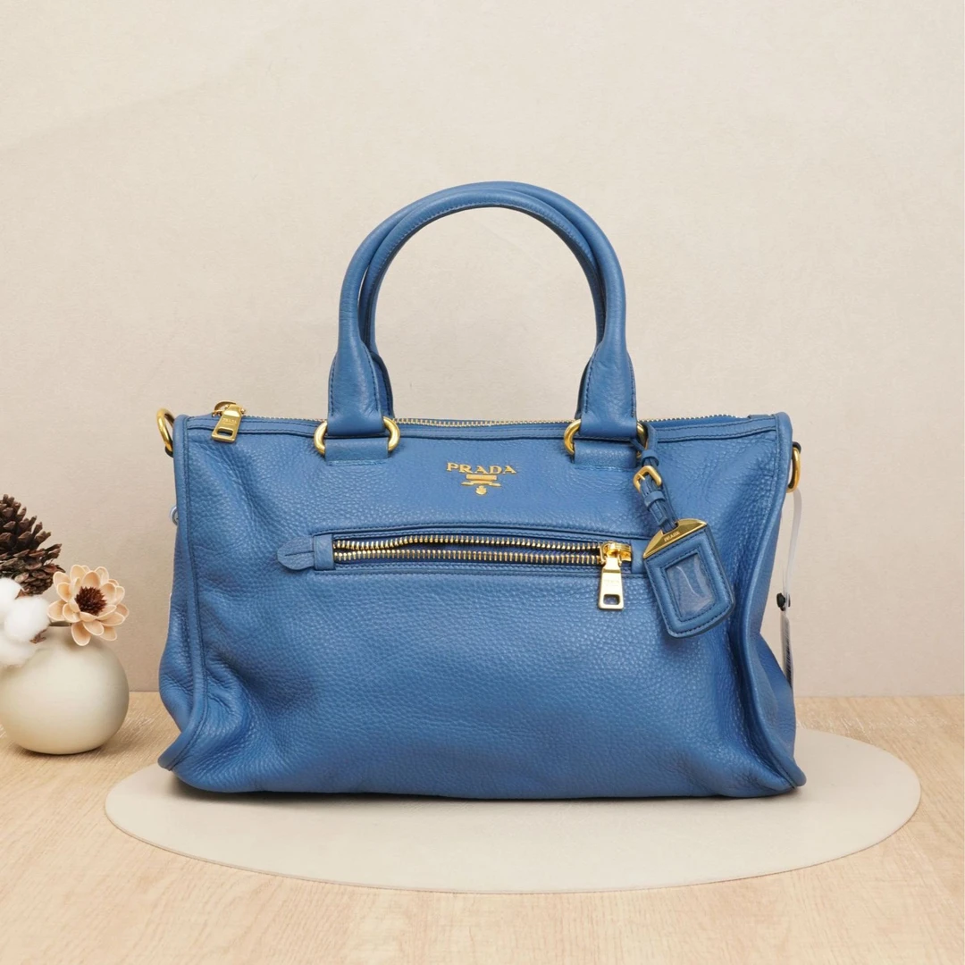 95新 Prada/普拉达 手提斜挎包蓝色牛皮/DS036777