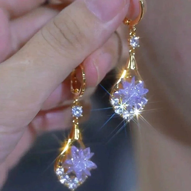 阿吉豆s925银针耳饰紫色水晶冰花耳环女轻奢小众高级感时尚气质百