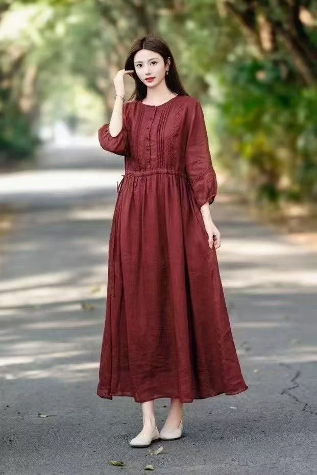 女性连衣裙#109#夏季宽松显瘦复古文艺长裙裙子时尚遮肉连衣裙