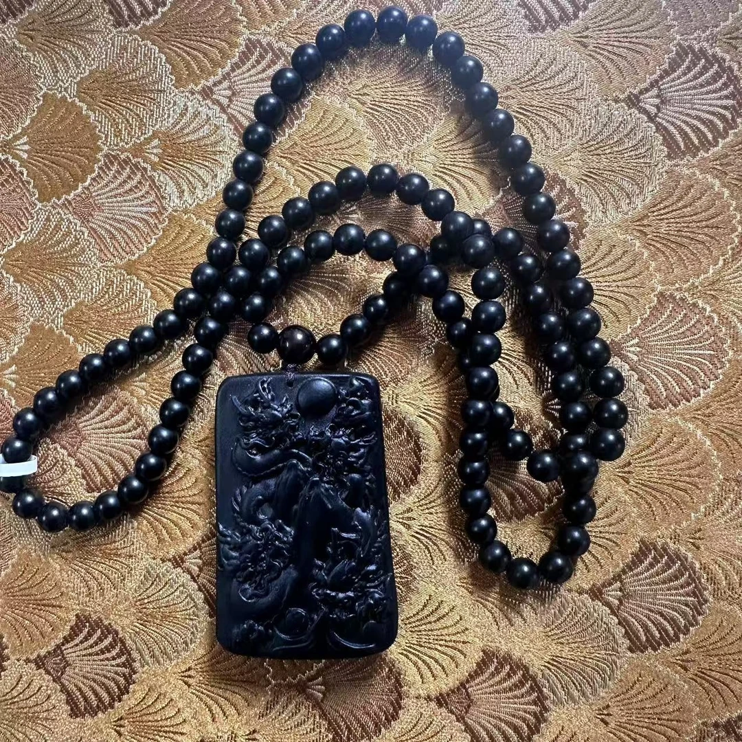【 炎轩文趣斋】黑色衣龙牌五龍观音挂坠yp