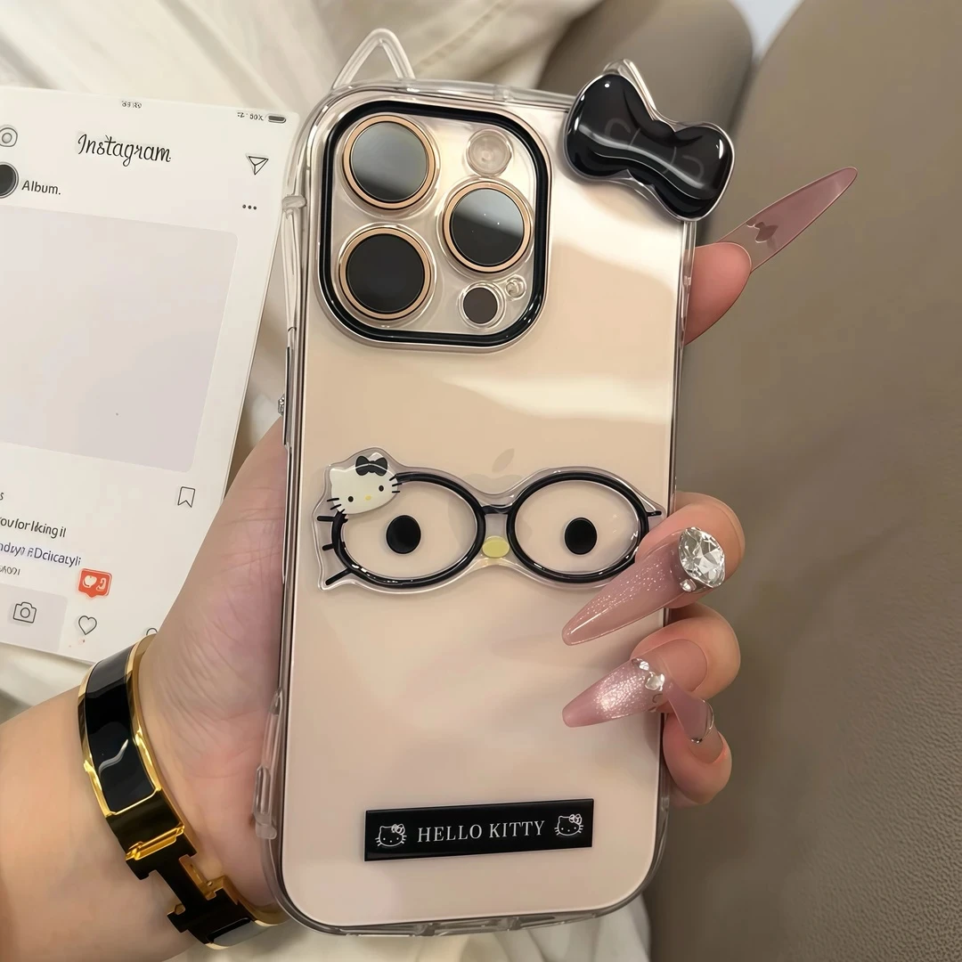 奥菲顿立体眼镜英文kt适用iPhone16/15苹果14猫耳朵手机壳13/12套