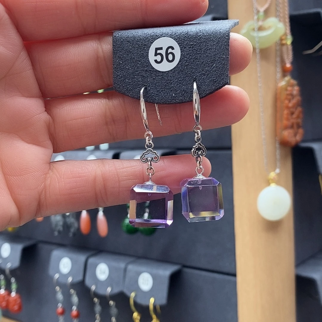 天***票银S925镶嵌耳饰紫晶