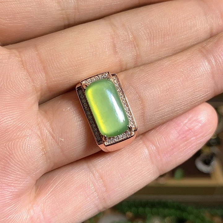 【闪购商品】银S925镶嵌戒指和田玉（碧玉）