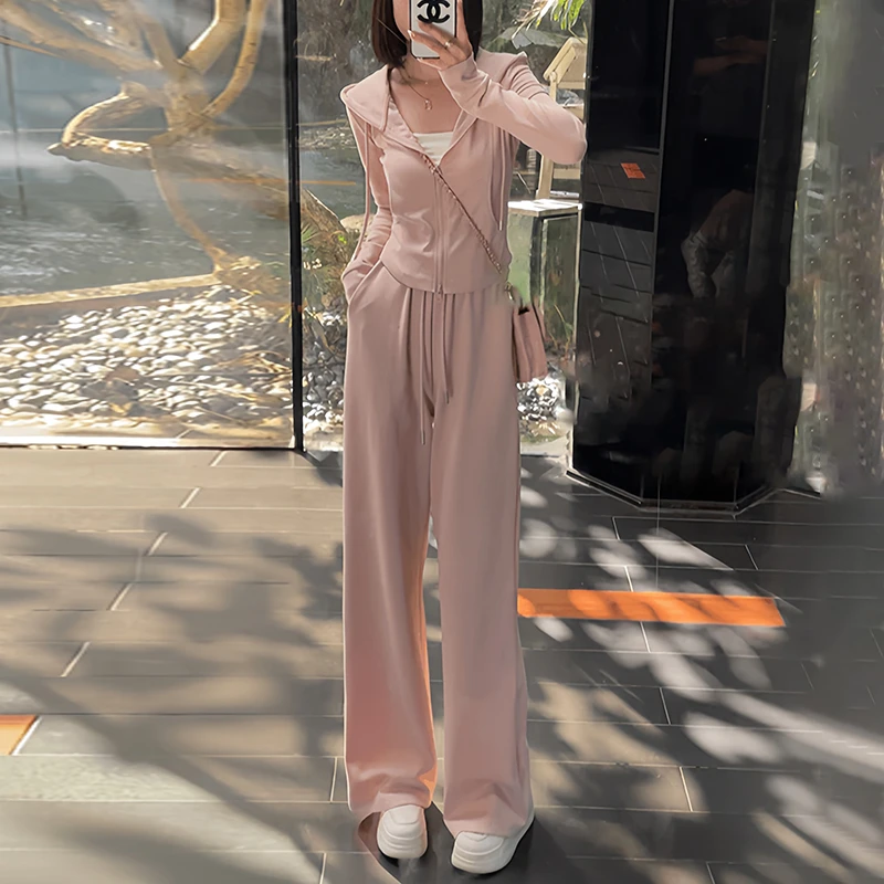 微胖定制穿搭套装新款时尚运动休闲连帽卫衣阔腿裤子两件套W0047T