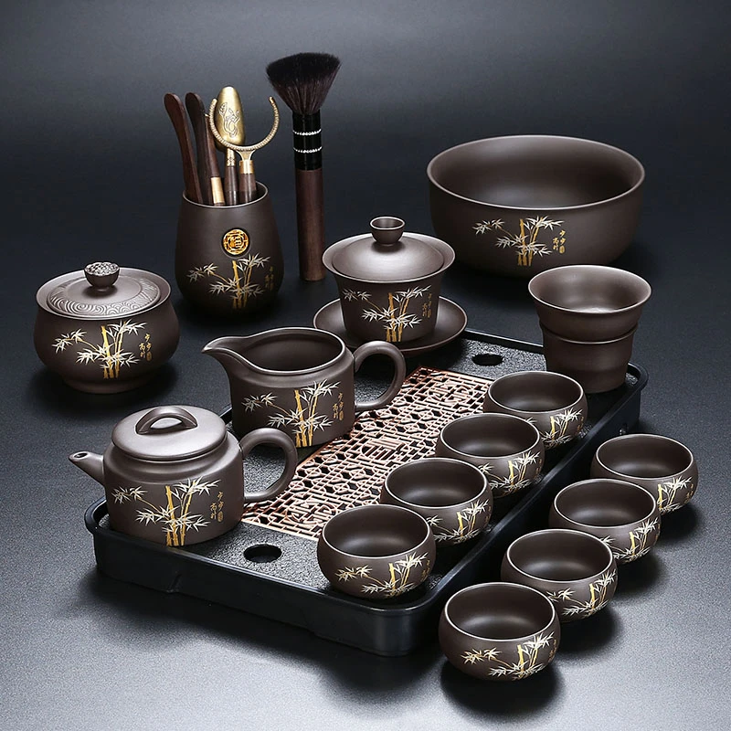 紫砂功夫茶具整套小型家用宿舍酒店泡茶壶带茶盘套装茶杯办公茶具