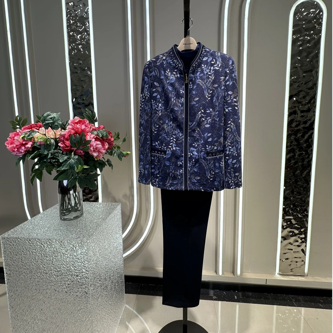 JIANKUAN 高品质 蓝树叶拉链立领薄外套 JK23216E 衣长66