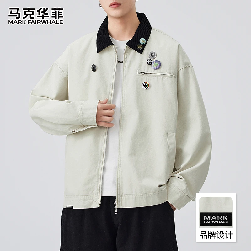 马克华菲开衫拉链休闲夹克男士2025春秋季新款宽松潮翻领上衣外套