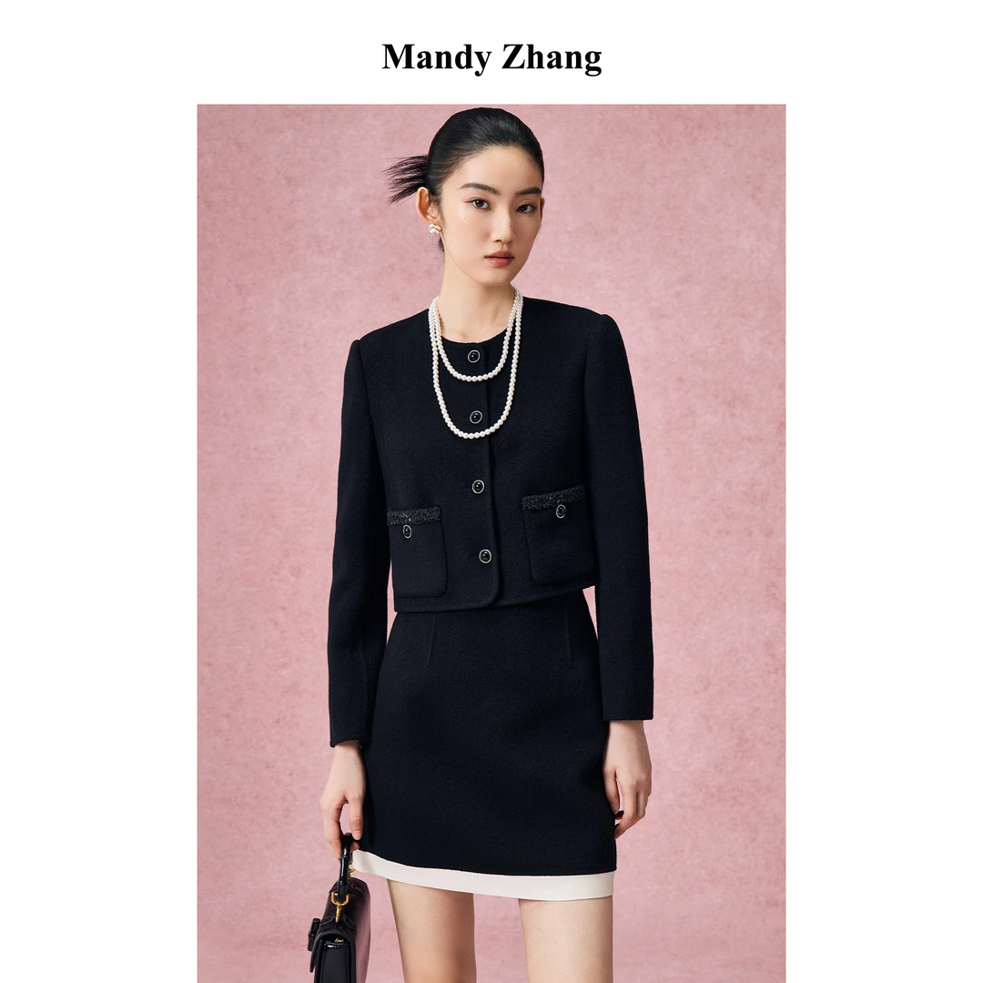 【诗语专属】MandyZhang黑色外套女秋冬短款上衣MWT0549