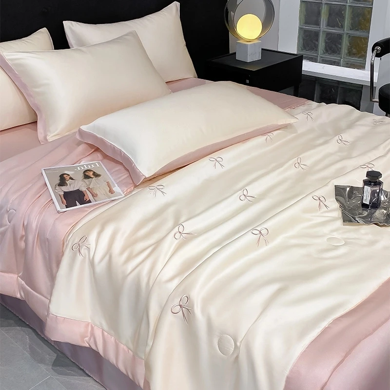 刺绣凉感夏凉被子夏季空调被三件套轻奢单人丝滑可机洗夏被四件套