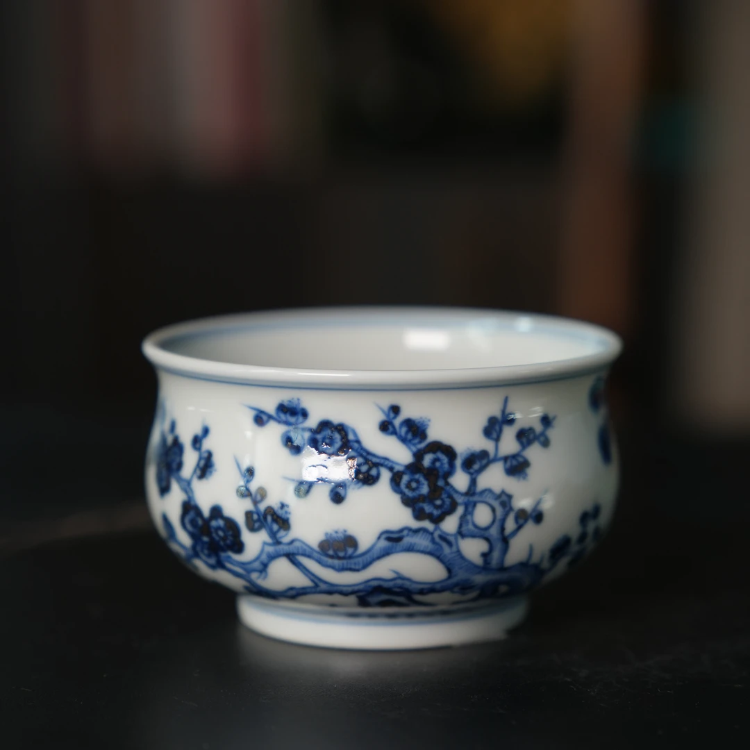 九悠阁严选-景德镇高端茶器-丰雅赏玩-松竹梅小炉式杯50ML左右