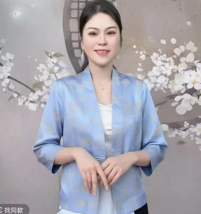 谷喜·高定 夏款【蝶恋花】新中式  国风复古花萝孔V领减龄时尚小衫