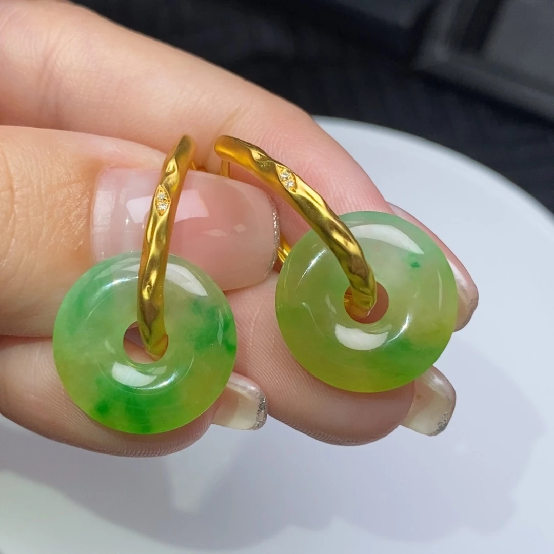 翡翠18K金镶嵌耳饰甜甜圈
