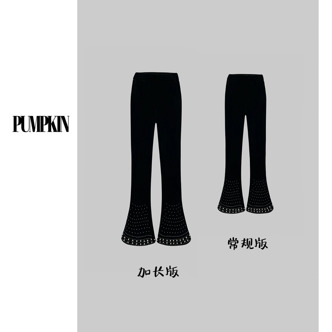 PUMPKIN· 大码重工亮钻丝绒微喇裤