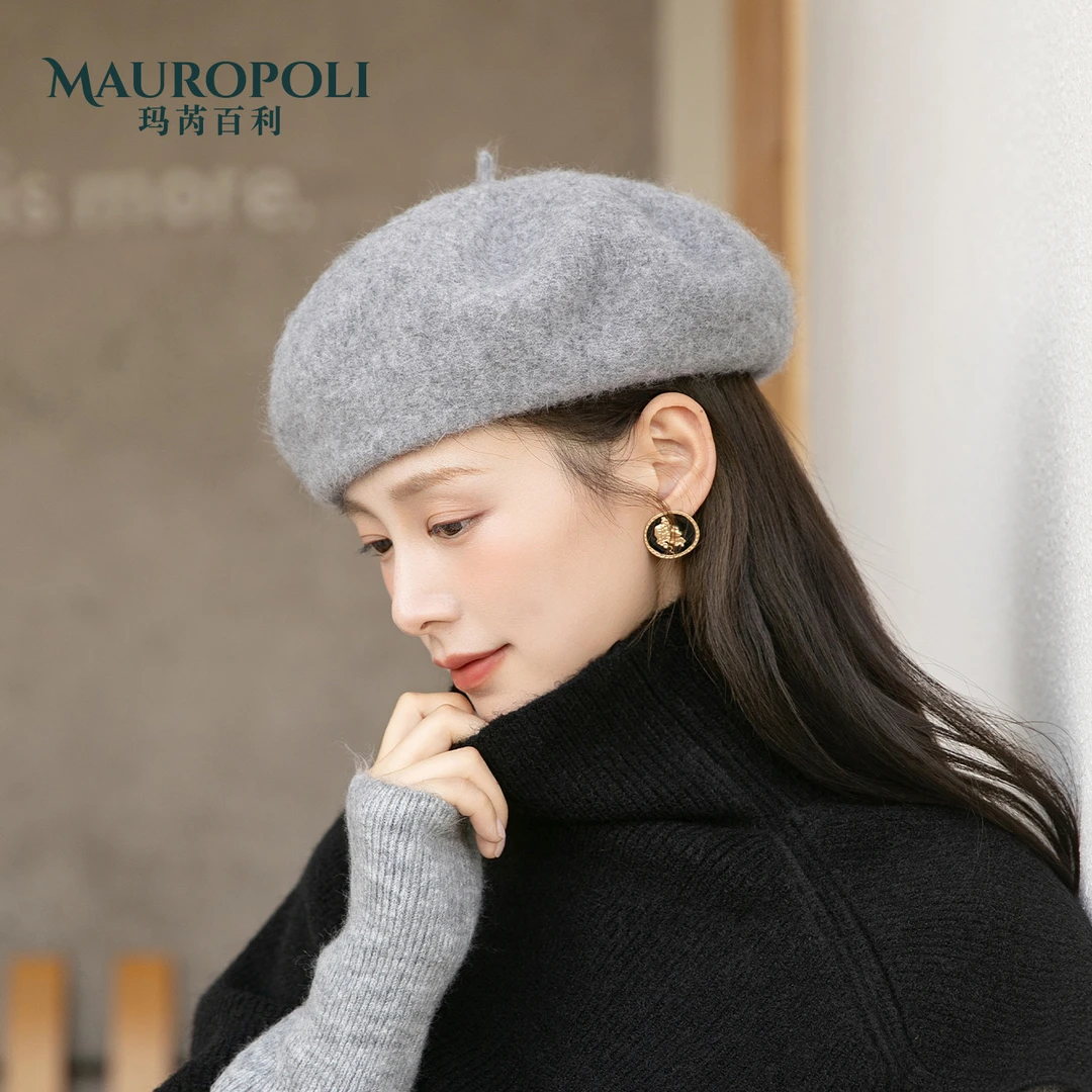 日系贝雷帽女秋冬新款英伦复古画家帽子韩版灰色女款蓓蕾帽