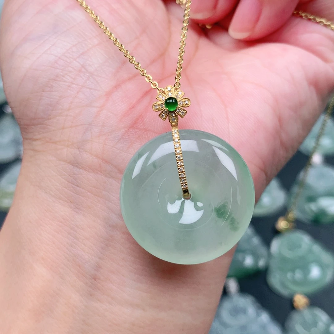 翡翠18K金镶嵌吊坠(不含链)